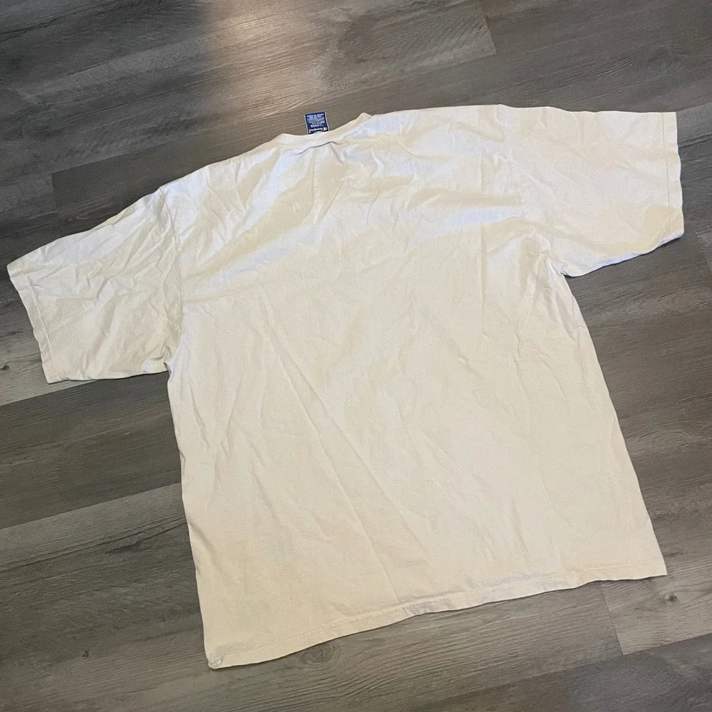 Vintage Champion Henley T-Shirt Mens XL Cream Off White Script Logo Short Sleeve - Picture 4 of 5